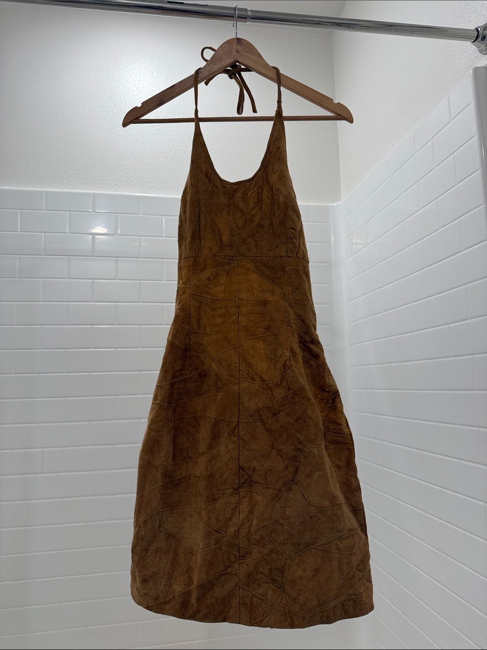 Brown Suede Halter Mini Dress